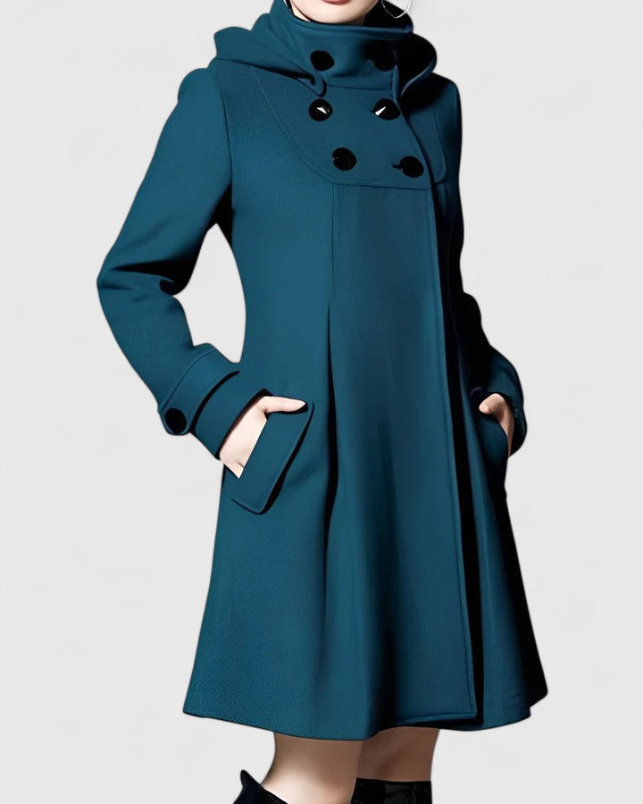 Damen elegante lange Übergangsjacke für Herbst in Dunkelgrün