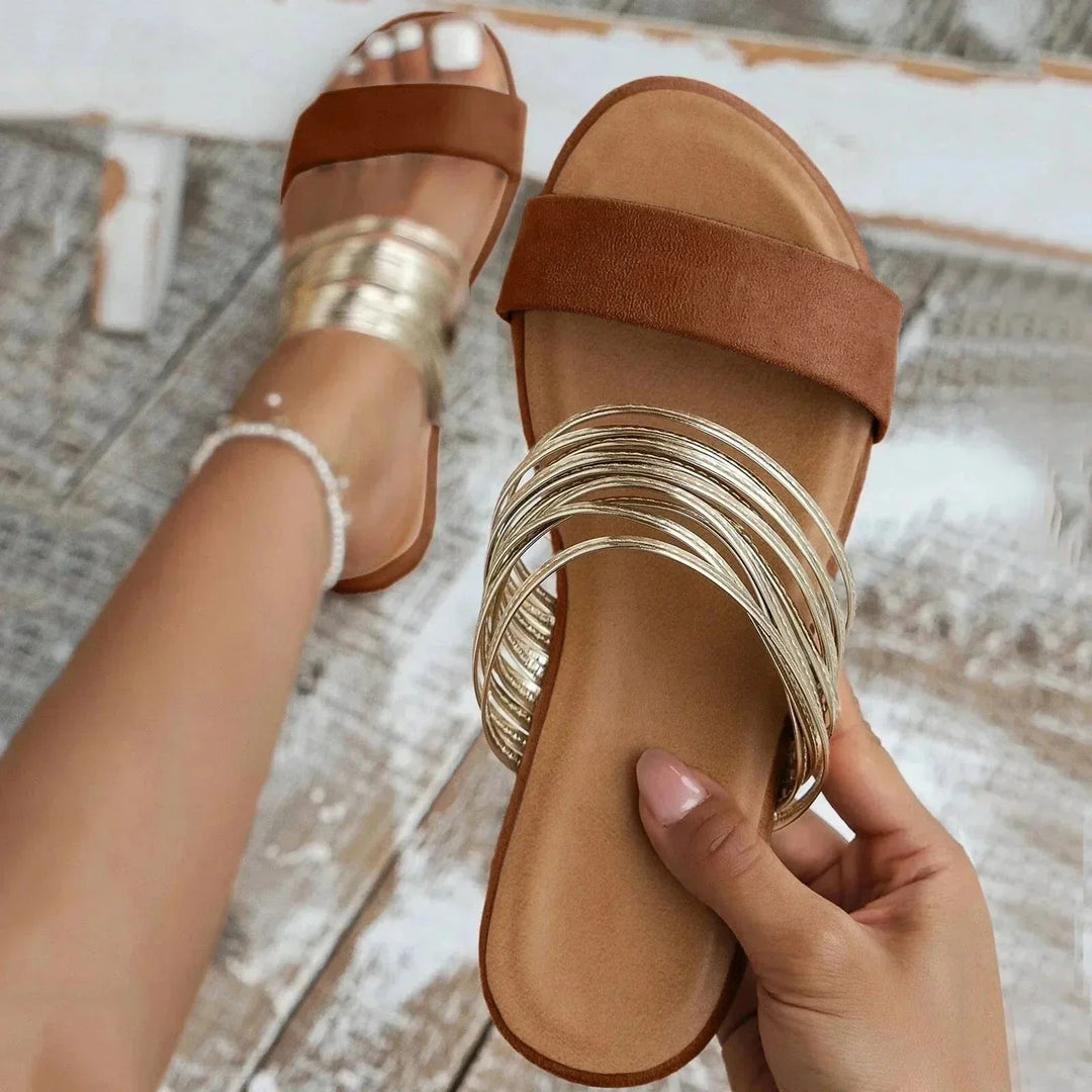 Damen Elegante Sommersandalen Mit Riemen in Kastanienbraun