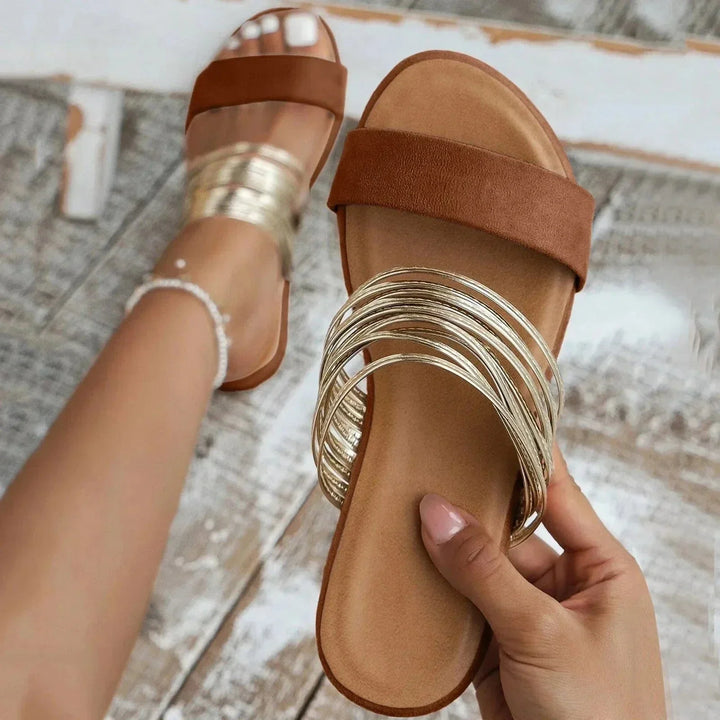 Damen Elegante Sommersandalen Mit Riemen in Kastanienbraun