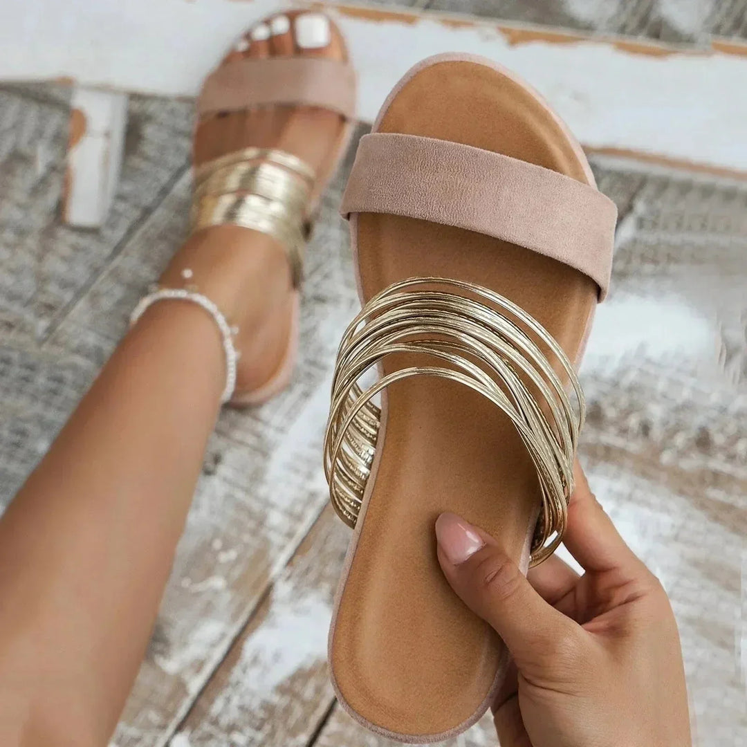 Damen Elegante Sommersandalen Mit Riemen in Khaki