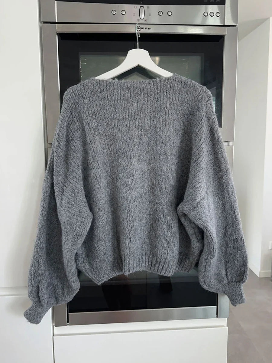 Damen elegante Strickjacke mit Schleife (5)