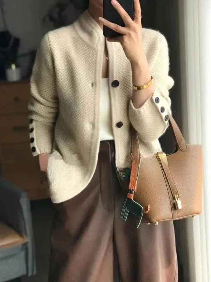 Damen elegante Strickjacke zum Kombinieren in Beige
