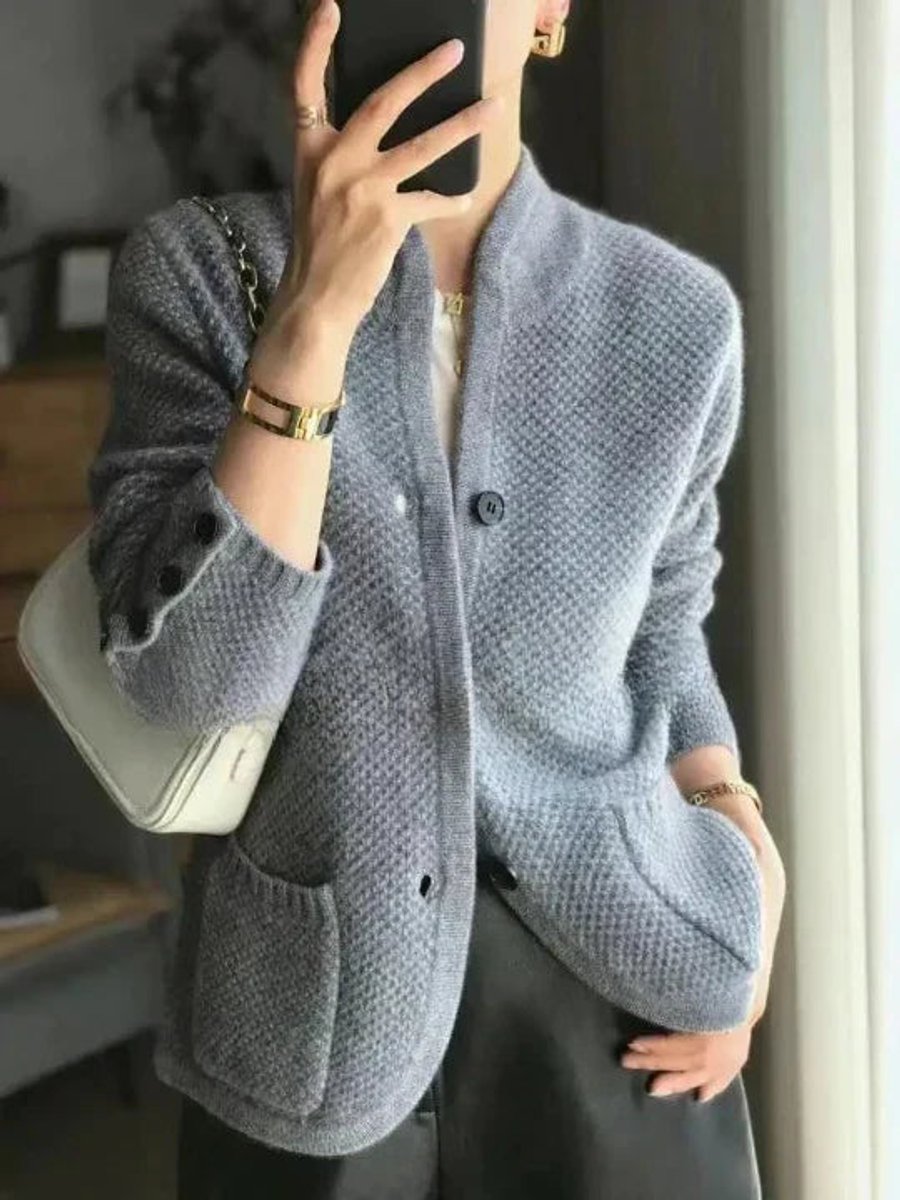 Damen elegante Strickjacke zum Kombinieren in Blau