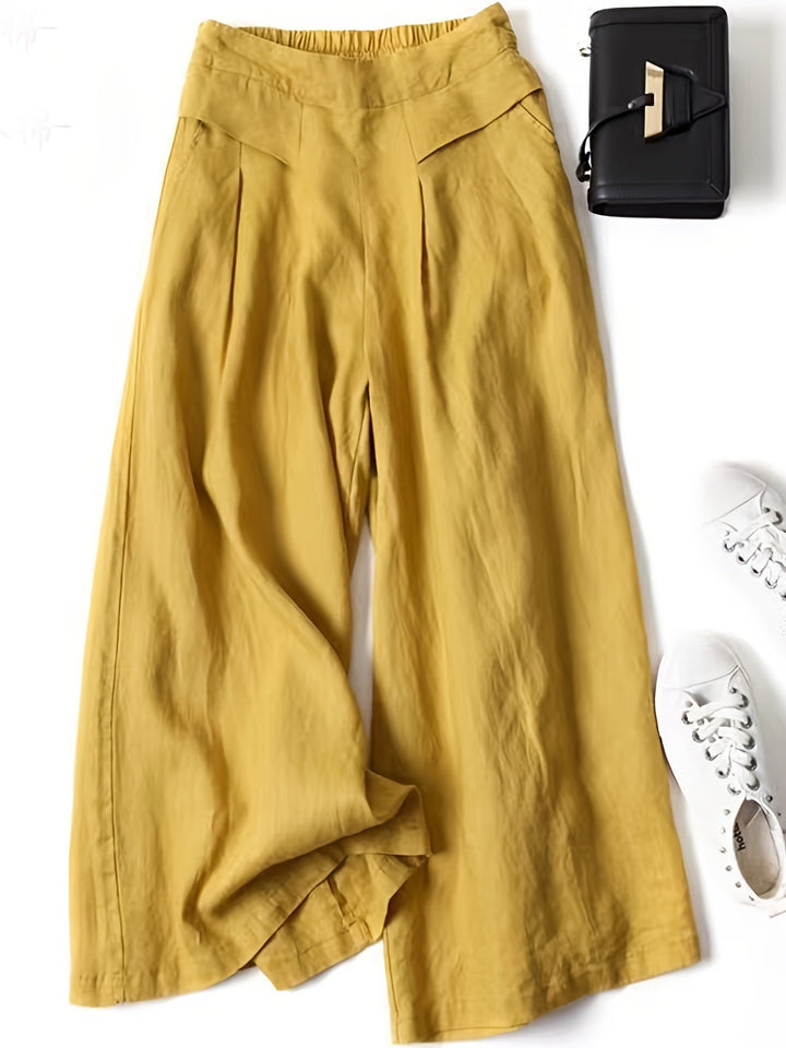 Damen Elegante Weitbeinhose Sommer in Gelb 2