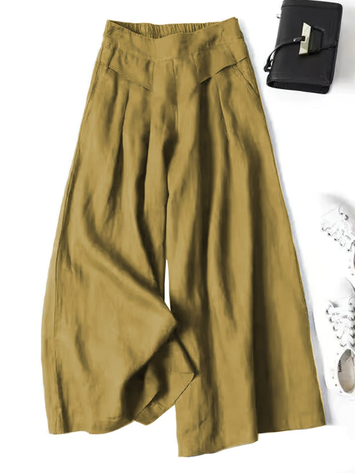 Damen Elegante Weitbeinhose Sommer in Gelb