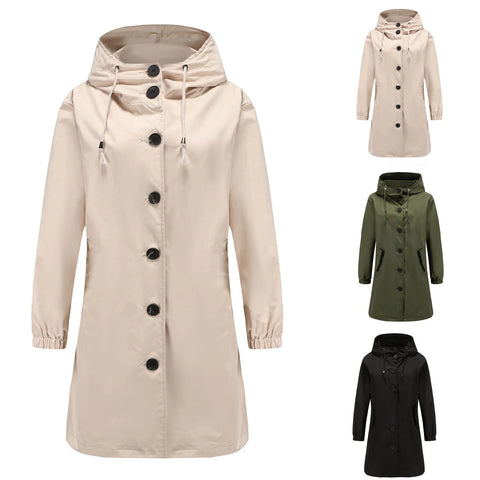 Damen eleganter langer Kapuzen-Trenchcoat (4)
