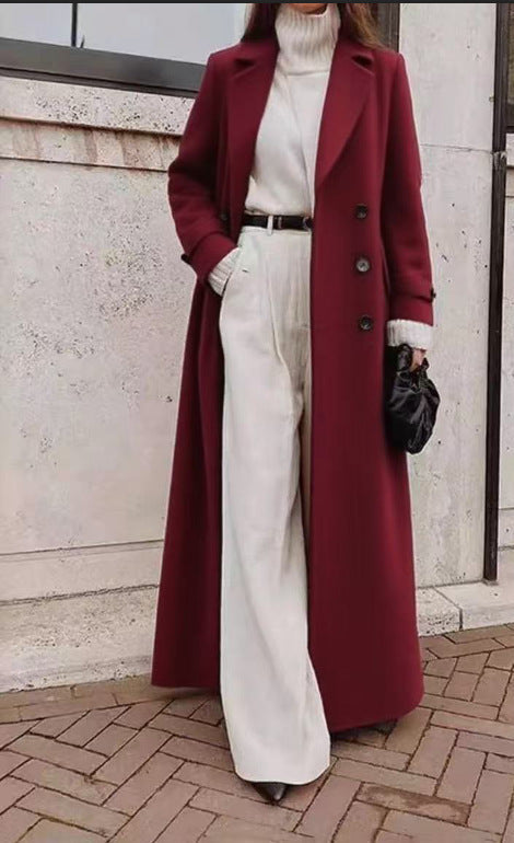 Damen eleganter Langmantel für Herbst in Burgunder