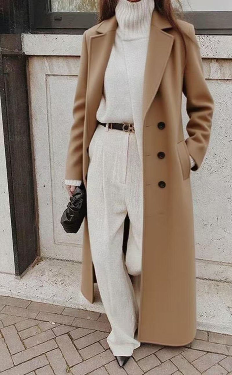 Damen eleganter Langmantel für Herbst in Khaki