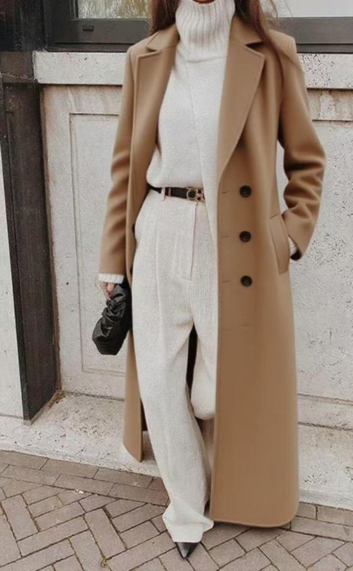 Damen eleganter Langmantel für Herbst in Khaki