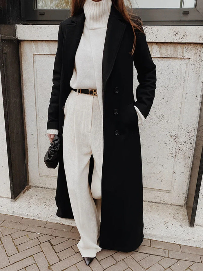 Damen eleganter Langmantel für Herbst in Schwarz