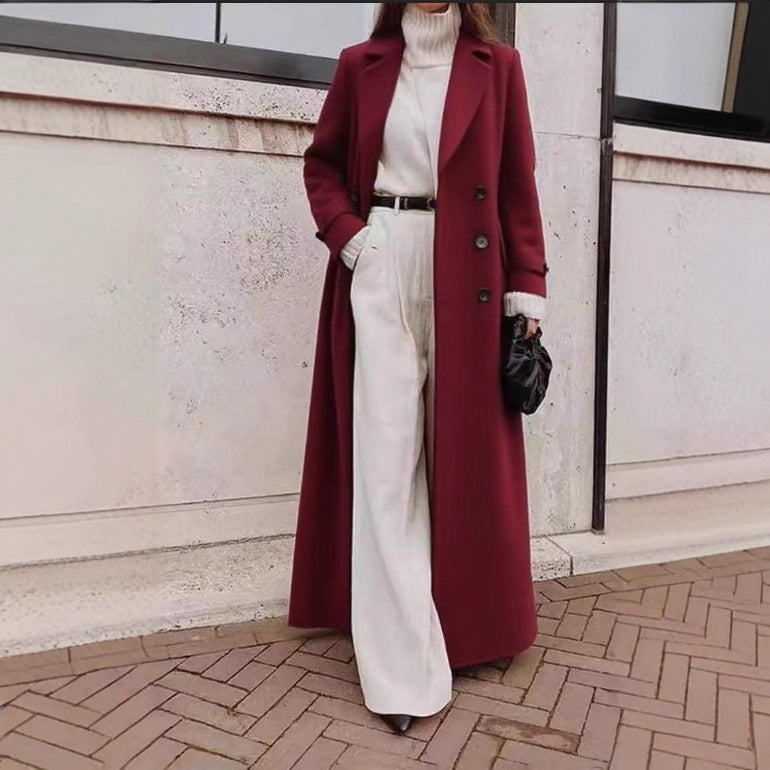 Damen eleganter taillierter Longline Mantel (4)