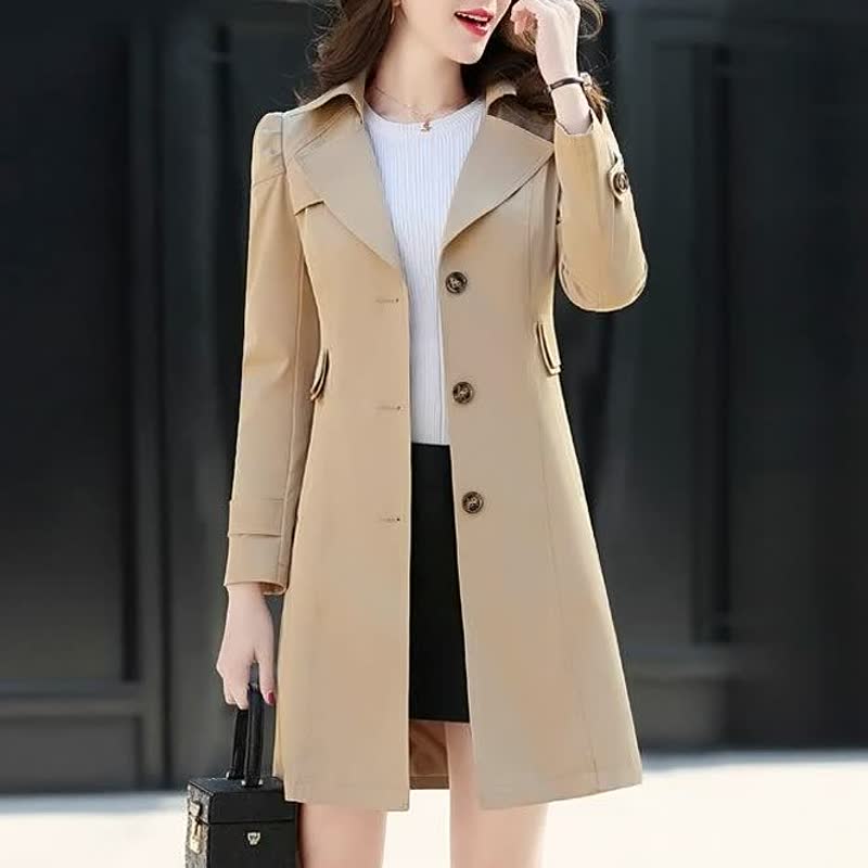 Damen Eleganter Zweireihiger Trenchcoat in Khaki