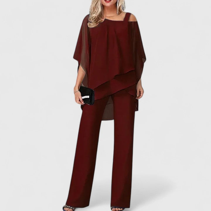 Damen Eleganter Zweiteiler mit Tailored-Fit in Weinrot