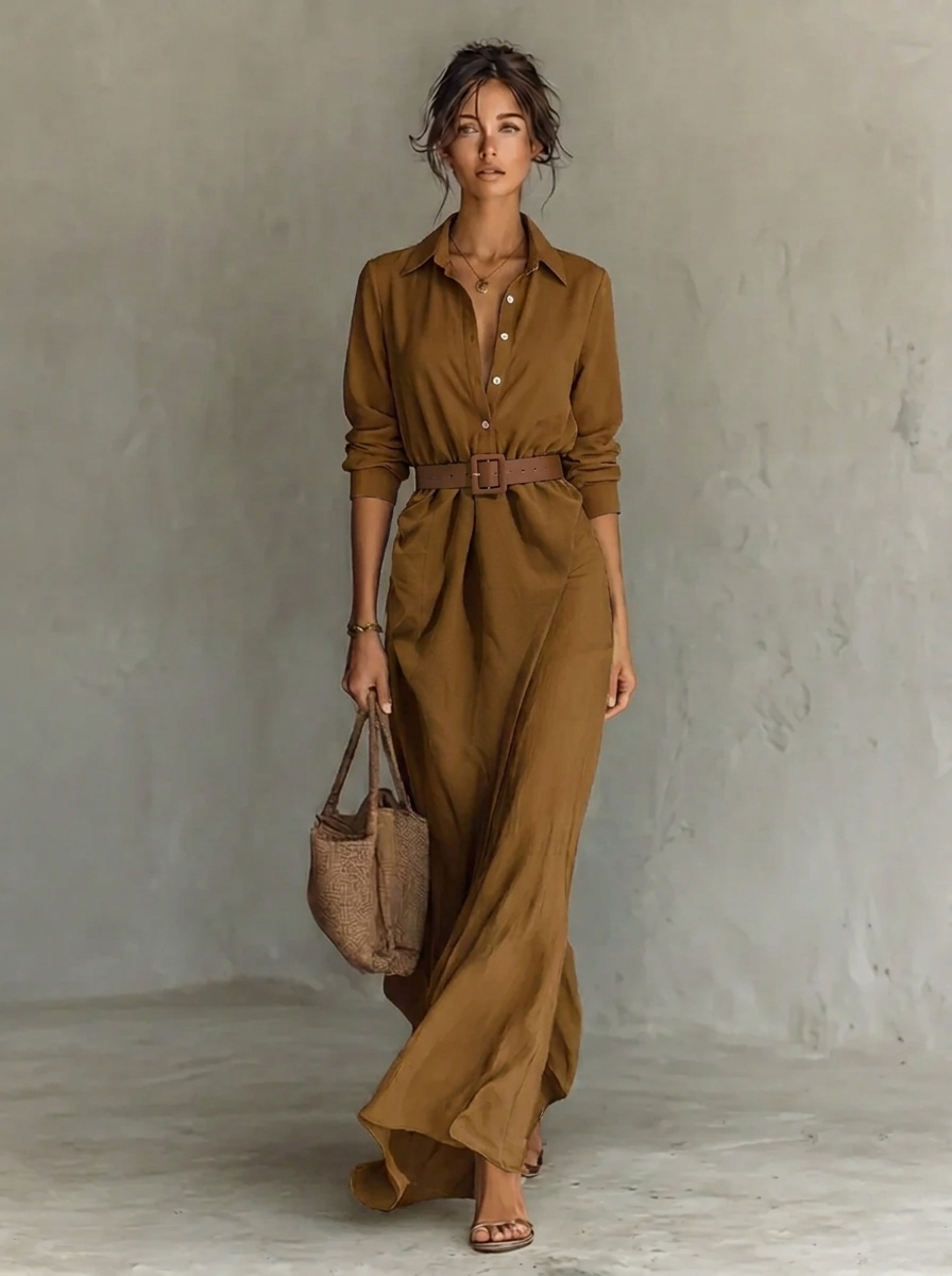 Damen Elegantes Abendkleid in Maxilänge in Khaki