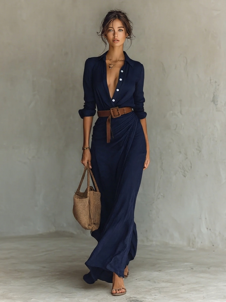 Damen Elegantes Abendkleid in Maxilänge in Marineblau