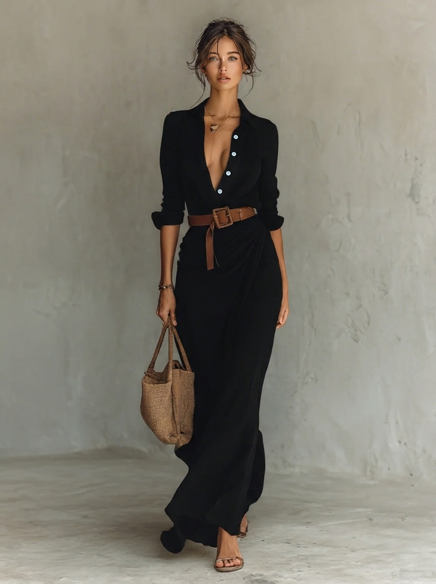 Damen Elegantes Abendkleid in Maxilänge in Schwarz
