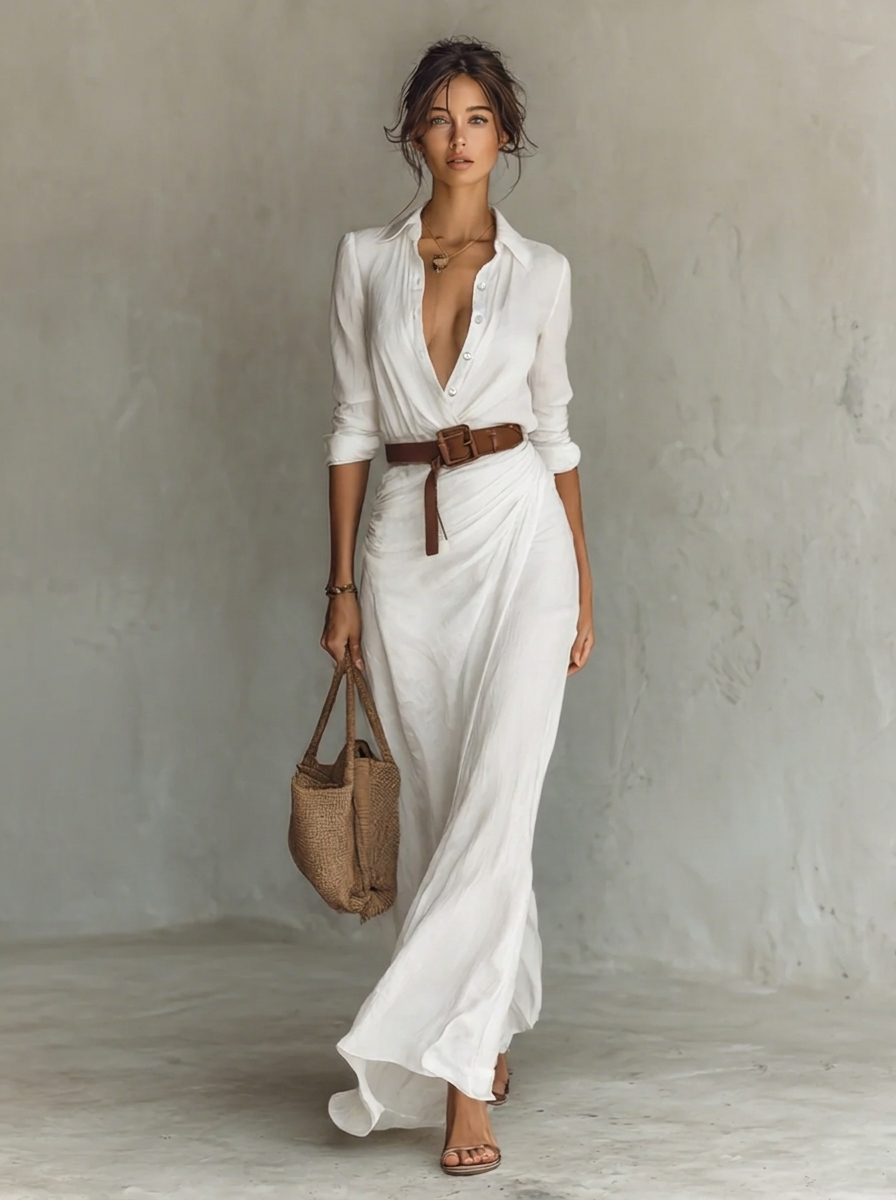 Damen Elegantes Abendkleid in Maxilänge in Weiß