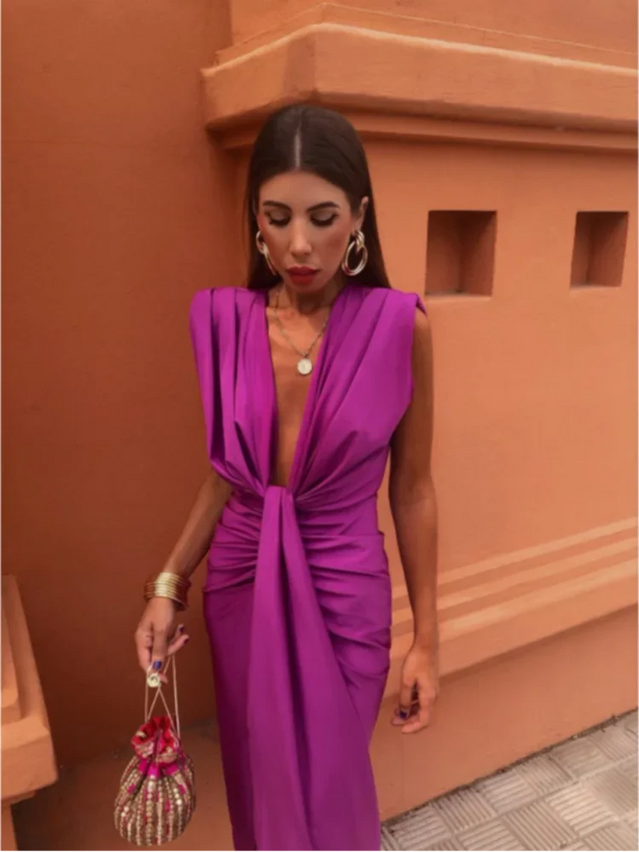 Damen Elegantes Baumwoll-Maxikleid für Festliche Anlässe in Fuchsia 2