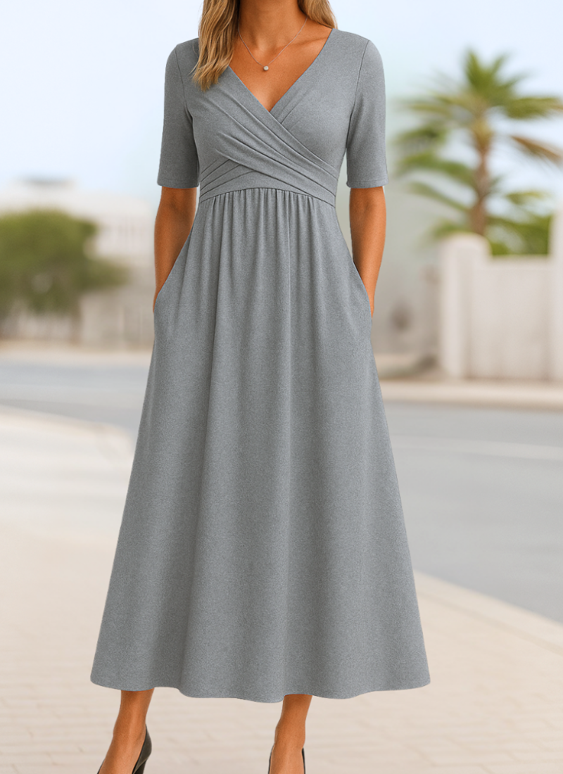 Damen Elegantes Crossover-Abendkleid für jeden Anlass in Grau