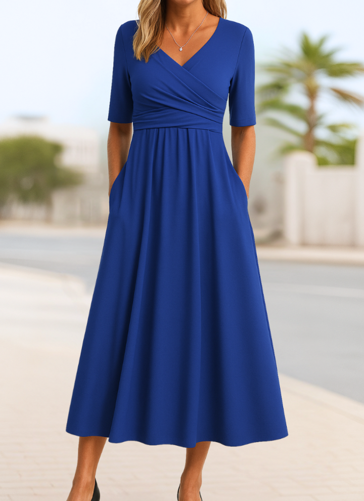 Damen Elegantes Crossover-Abendkleid für jeden Anlass in Marineblau