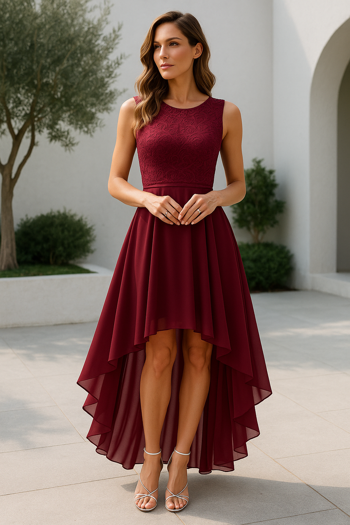 Damen Elegantes Fließendes Midikleid für Hochzeitsgäste in Tiefrot 1