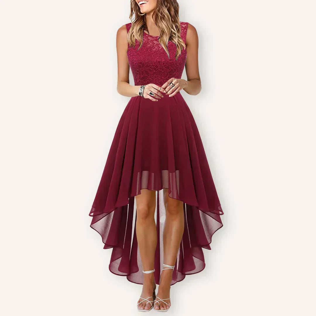 Damen Elegantes Fließendes Midikleid für Hochzeitsgäste in Weinrot 3