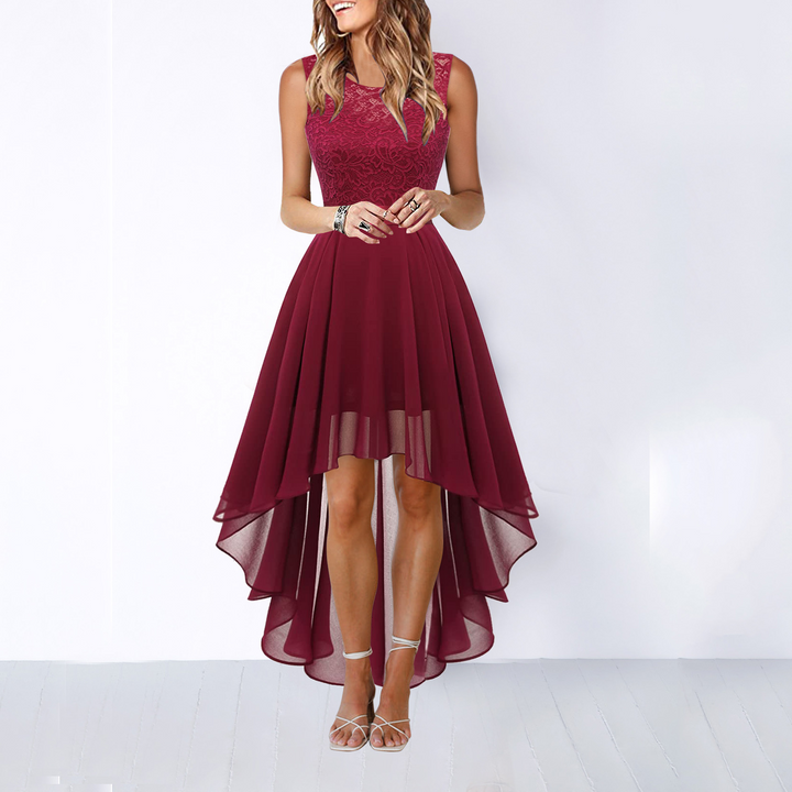 Damen Elegantes Fließendes Midikleid für Hochzeitsgäste in Weinrot 4