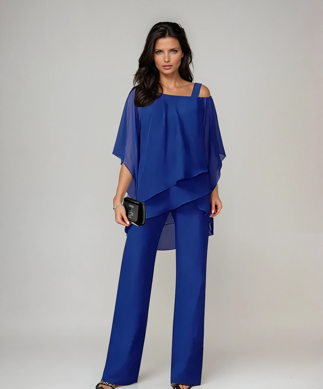 Damen Elegantes Fließendes Lagen-Set in Blau