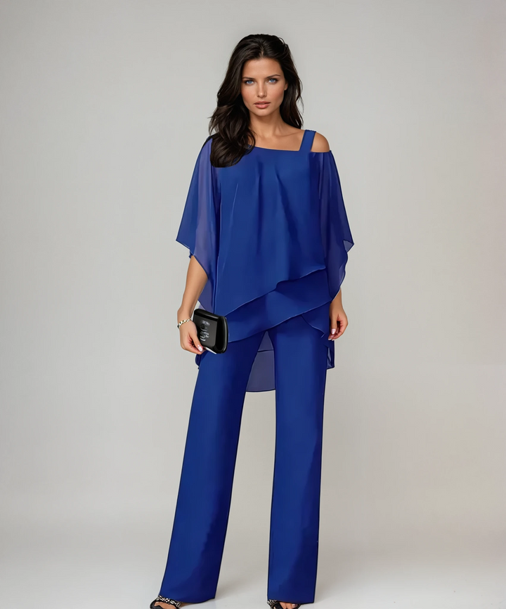 Damen Elegantes Fließendes Lagen-Set in Blau