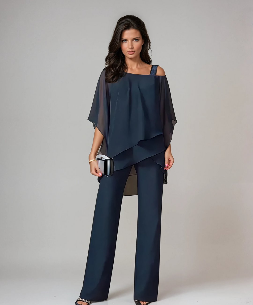 Damen Elegantes Fließendes Lagen-Set in Marineblau