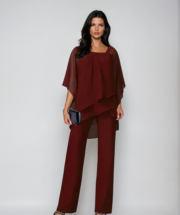 Damen Elegantes Fließendes Lagen-Set in Rot