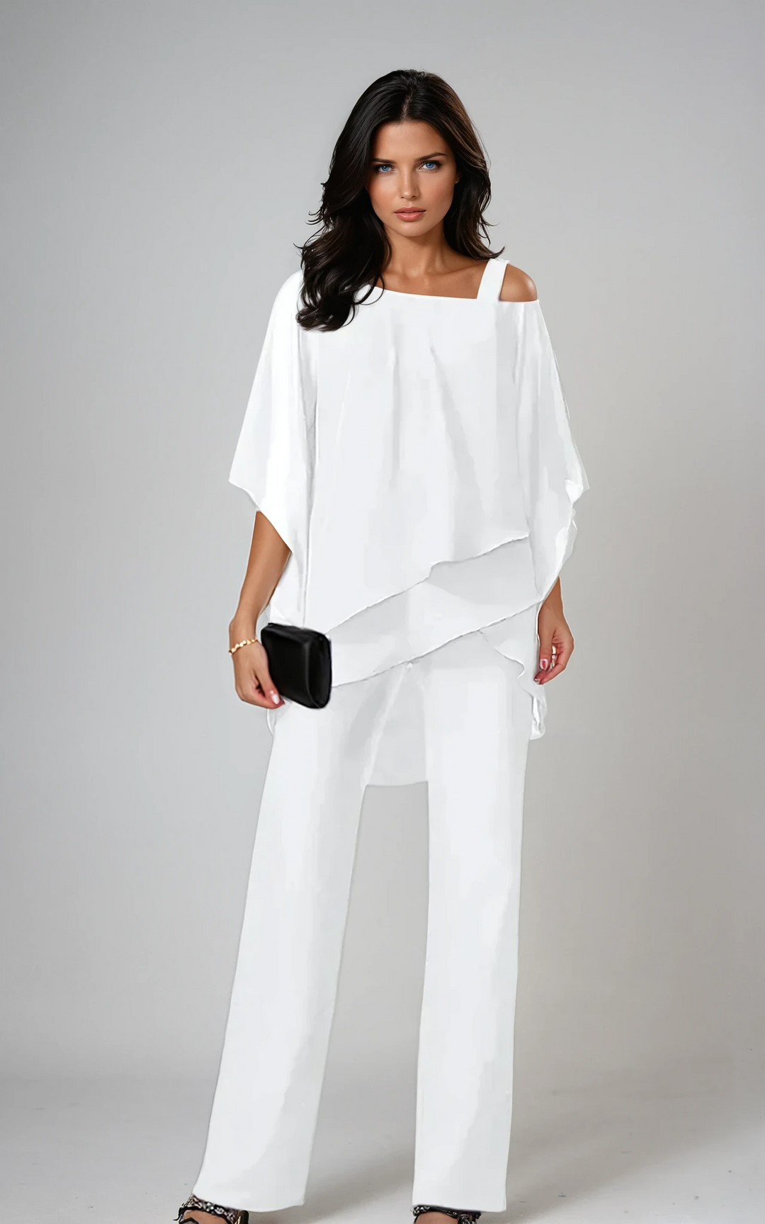 Damen Elegantes Fließendes Lagen-Set in Weiß