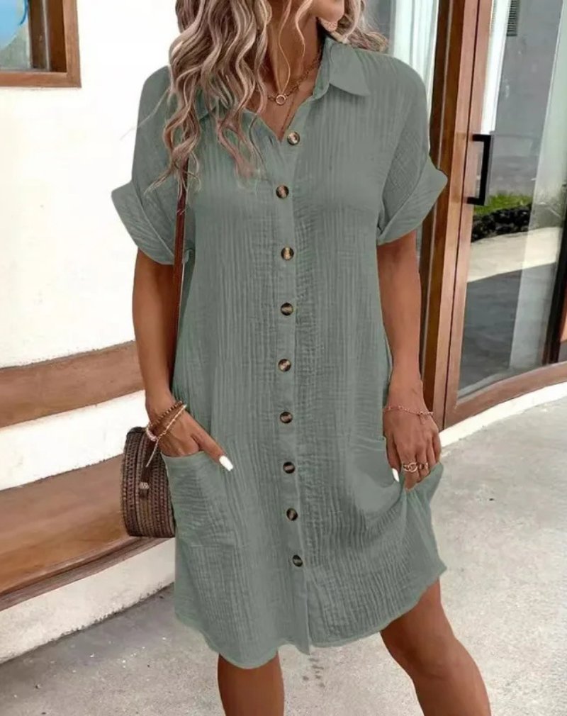 Damen Elegantes Hemdkleid aus Baumwolle für Sommer in Grün