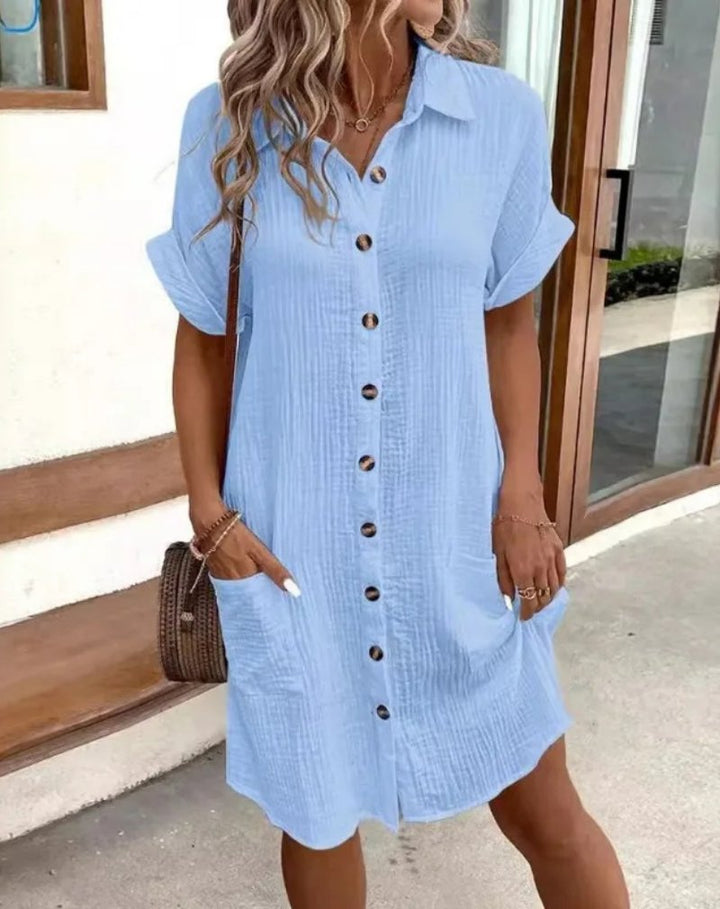 Damen Elegantes Hemdkleid aus Baumwolle für Sommer in Hellblau