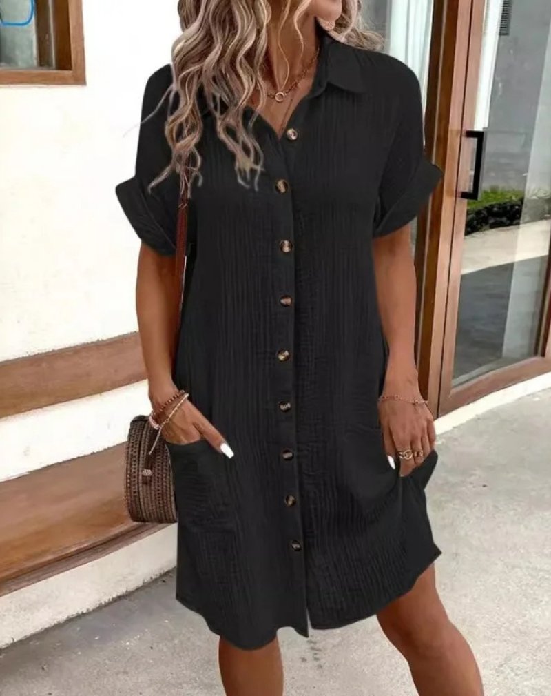 Damen Elegantes Hemdkleid aus Baumwolle für Sommer in Schwarz