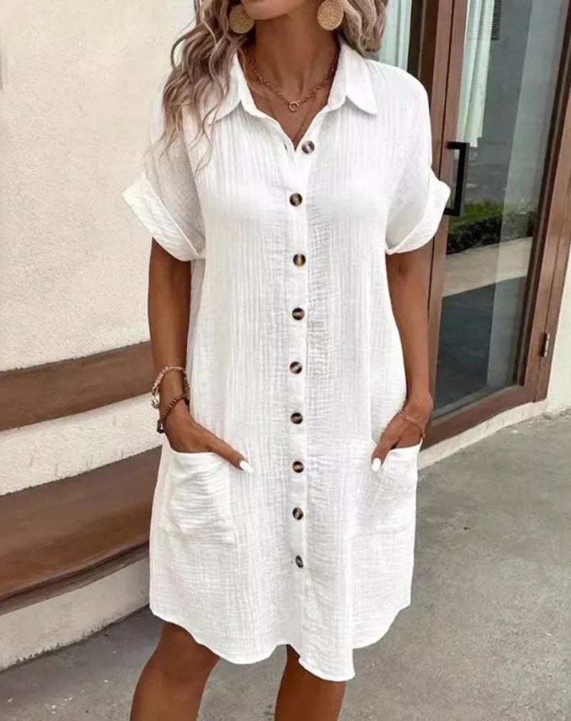 Damen Elegantes Hemdkleid aus Baumwolle für Sommer in Weiß