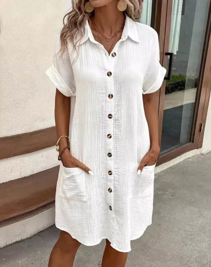 Damen Elegantes Hemdkleid aus Baumwolle für Sommer in Weiß