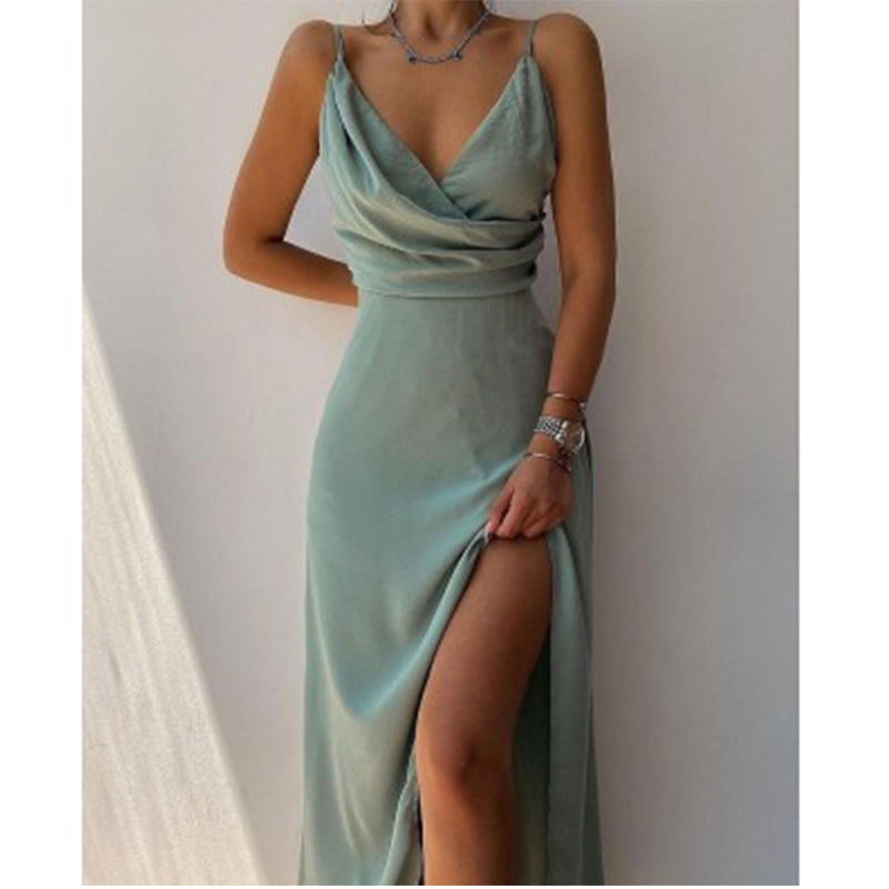 Damen Elegantes Herbst Hochzeitsgastkleid Maxilänge in Grün