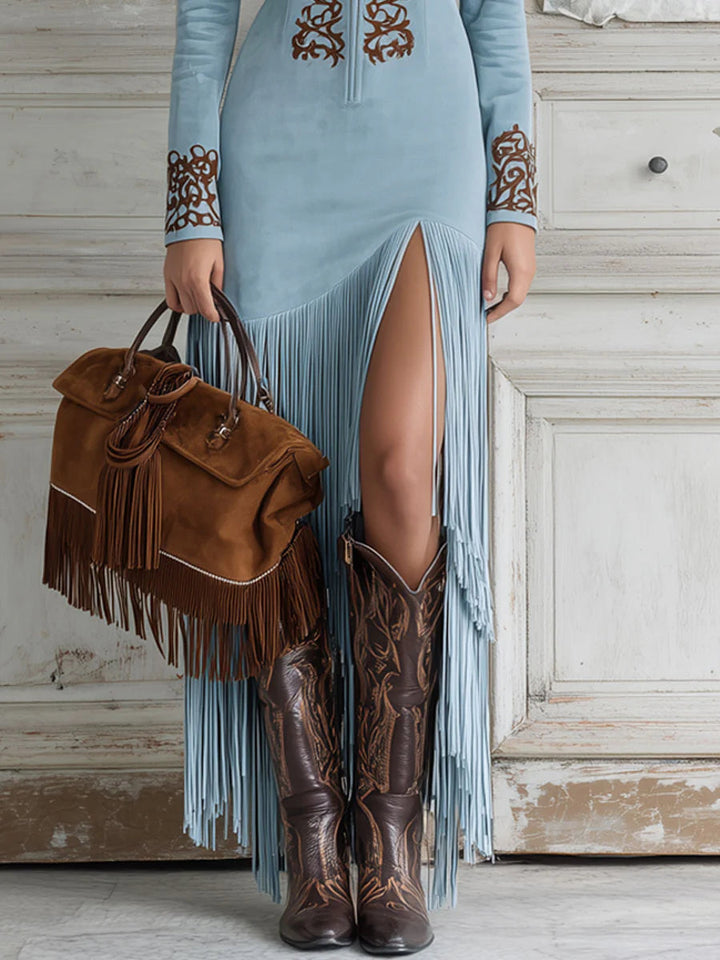 Damen Elegantes Herbst-Maxikleid im Western-Stil (3)