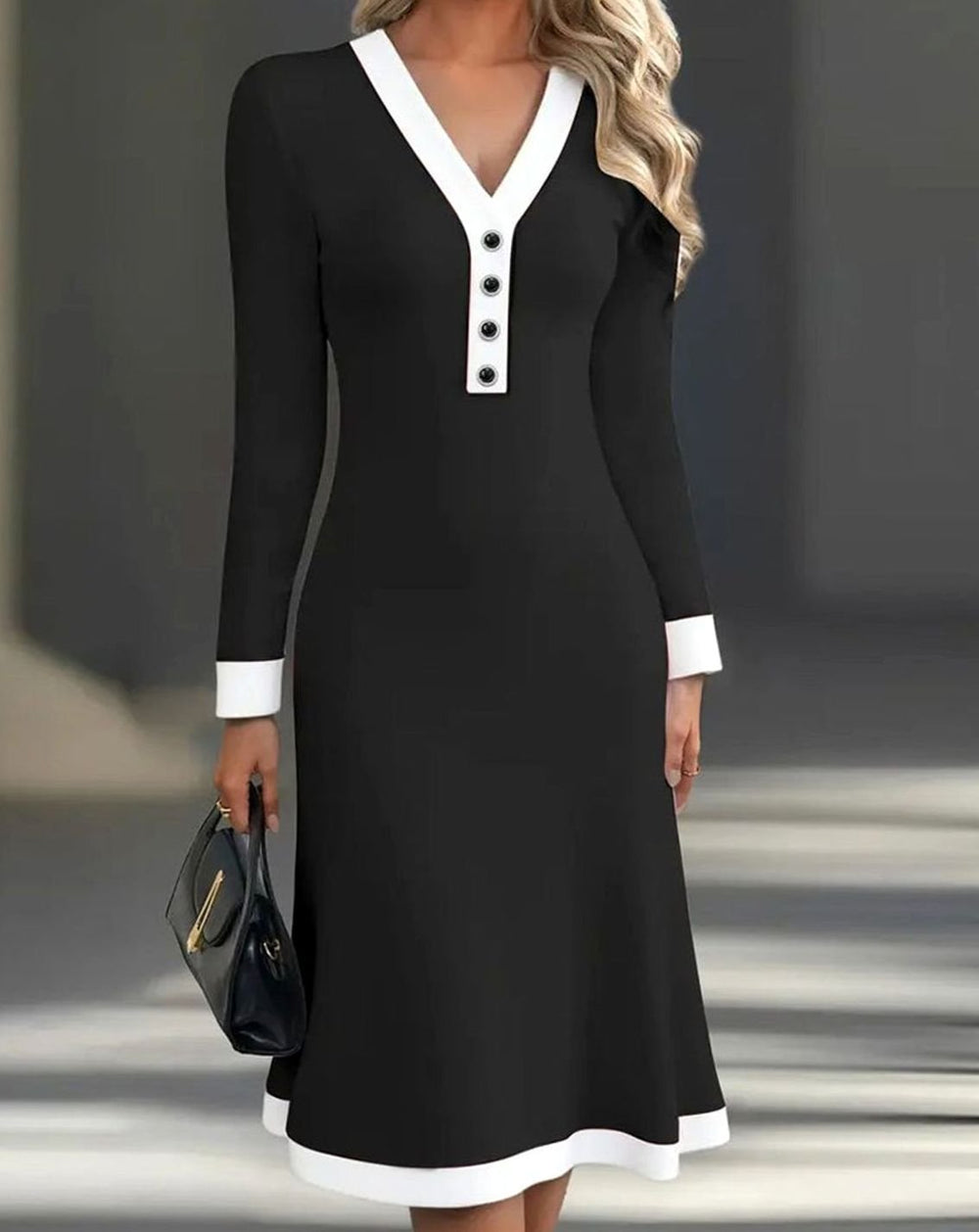 Damen Elegantes Hochzeitsgast-Kleid Midi mit Colorblock (2)