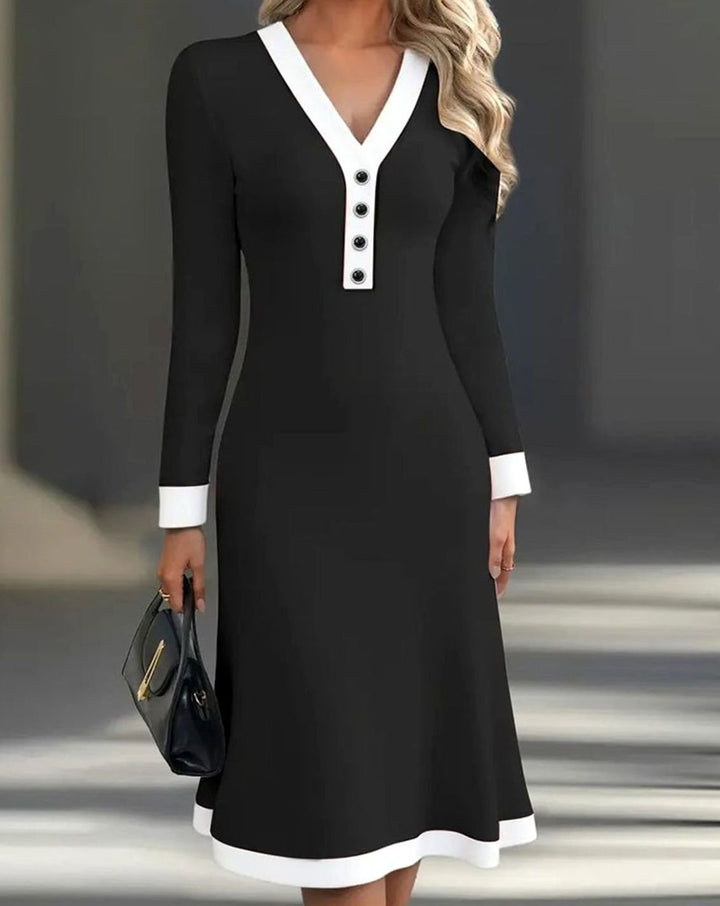 Damen Elegantes Hochzeitsgast-Kleid Midi mit Colorblock (2)