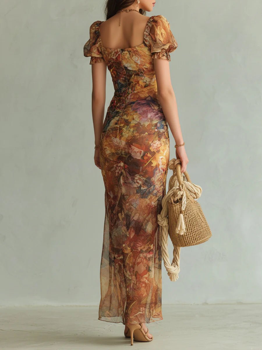 Damen elegantes Kleid Chiffon Maxi Boho (2)