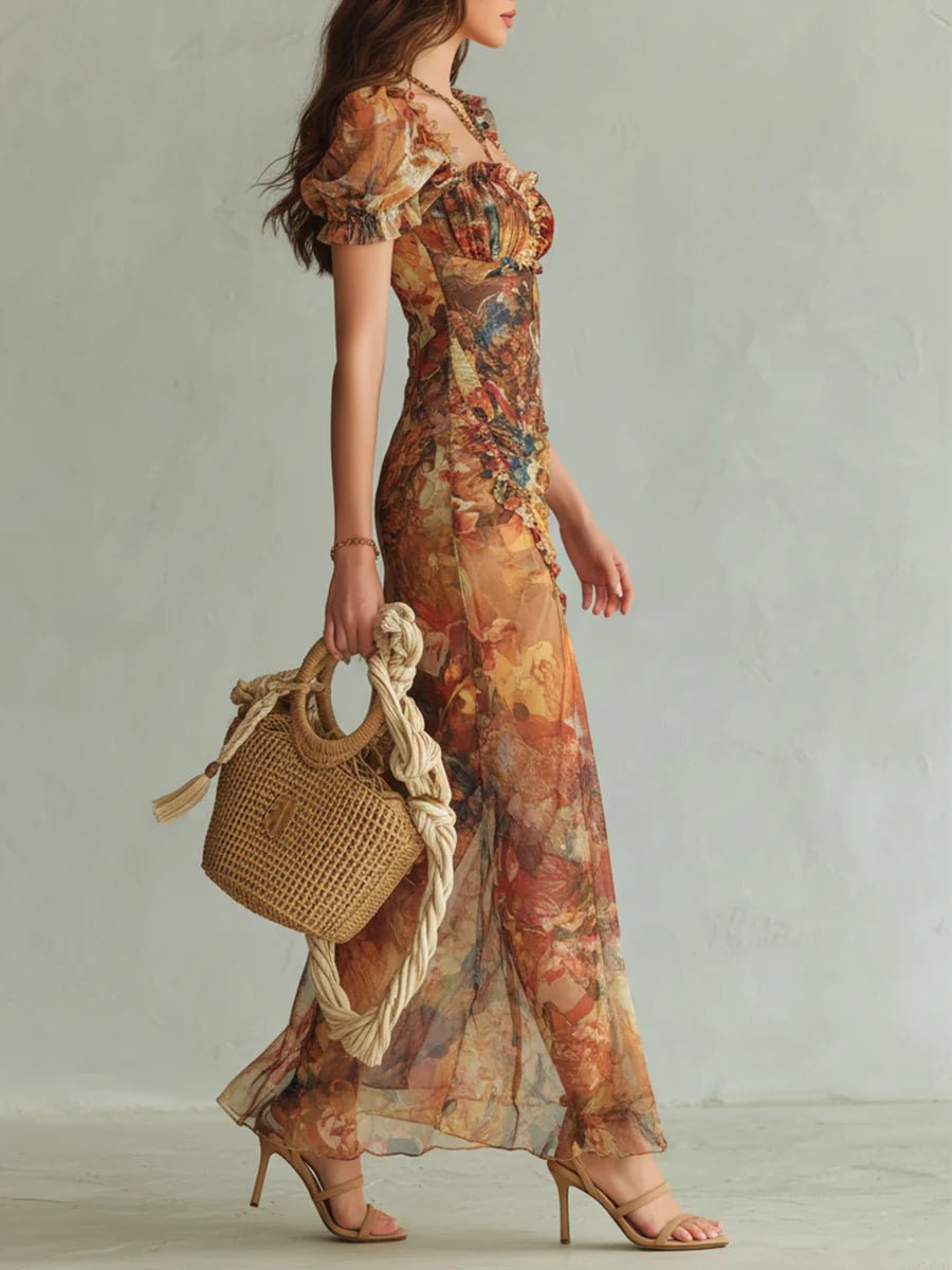 Damen elegantes Kleid Chiffon Maxi Boho (3)