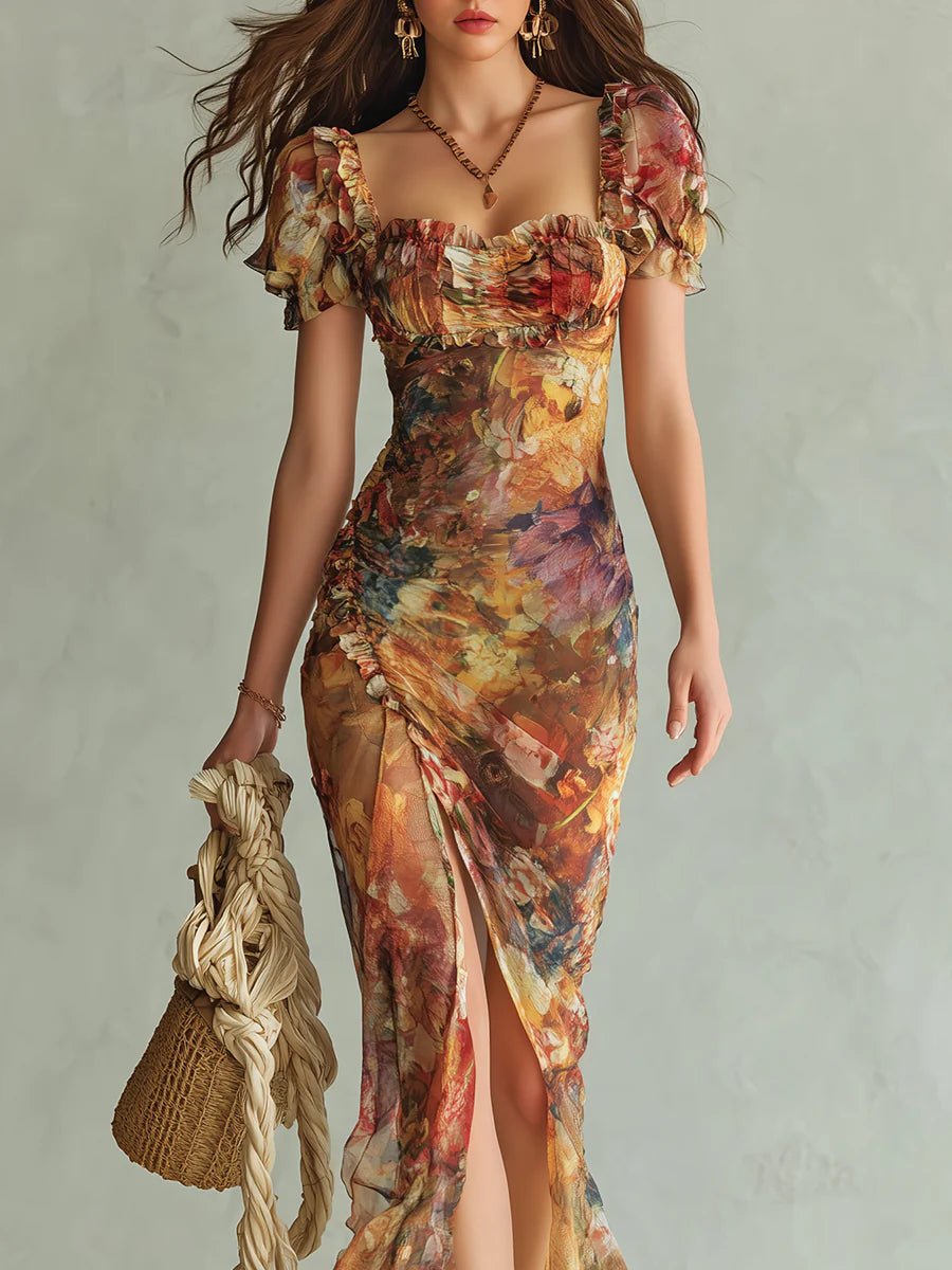 Damen elegantes Kleid Chiffon Maxi Boho (4)