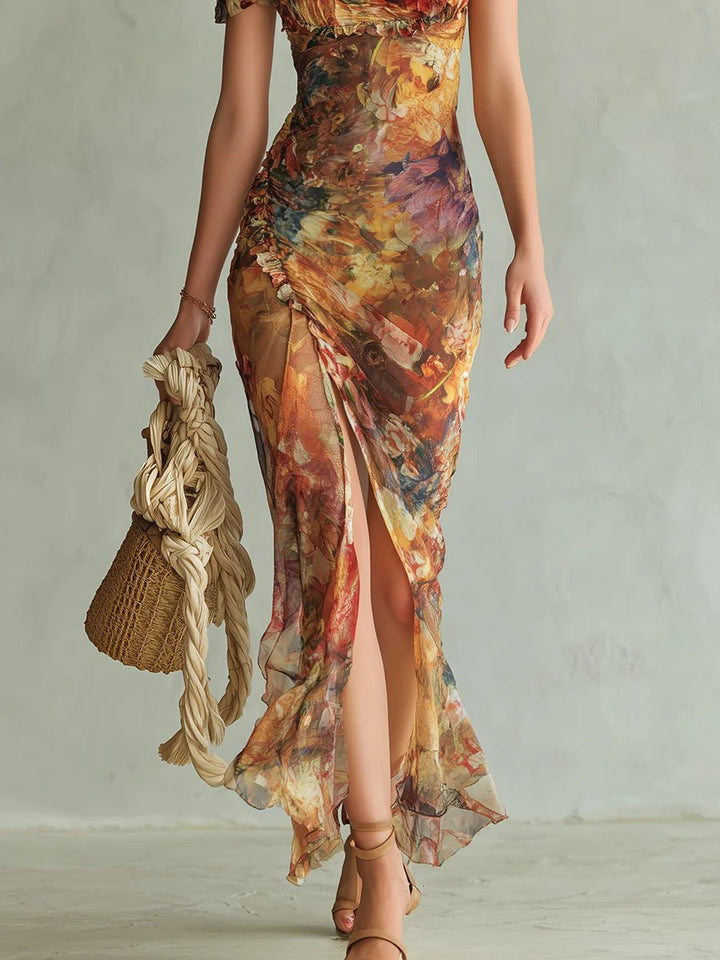 Damen elegantes Kleid Chiffon Maxi Boho (5)