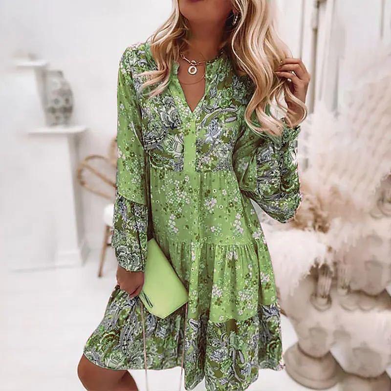 Damen Elegantes Kleid im Boho-Stil in Grün