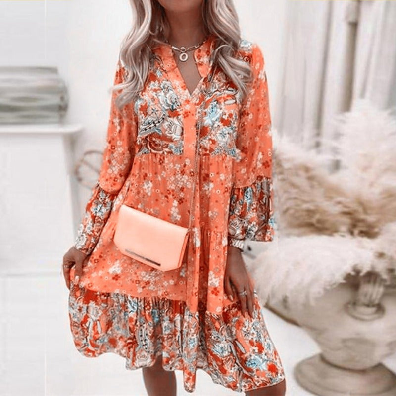 Damen Elegantes Kleid im Boho-Stil in Orange