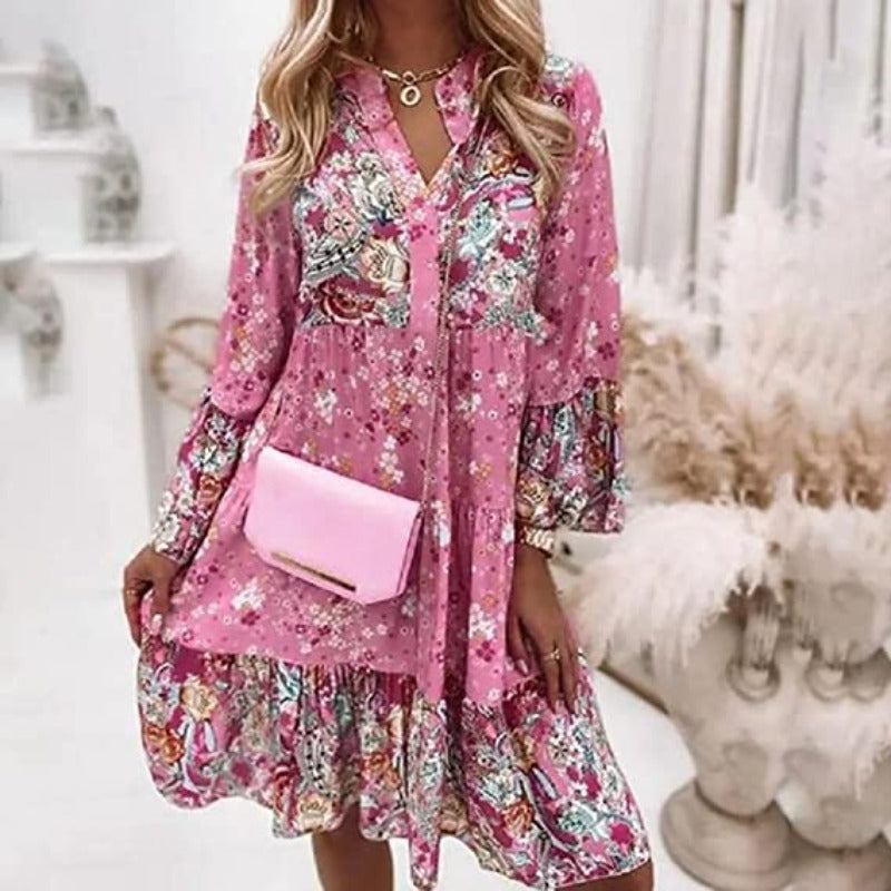 Damen Elegantes Kleid im Boho-Stil in Rosa