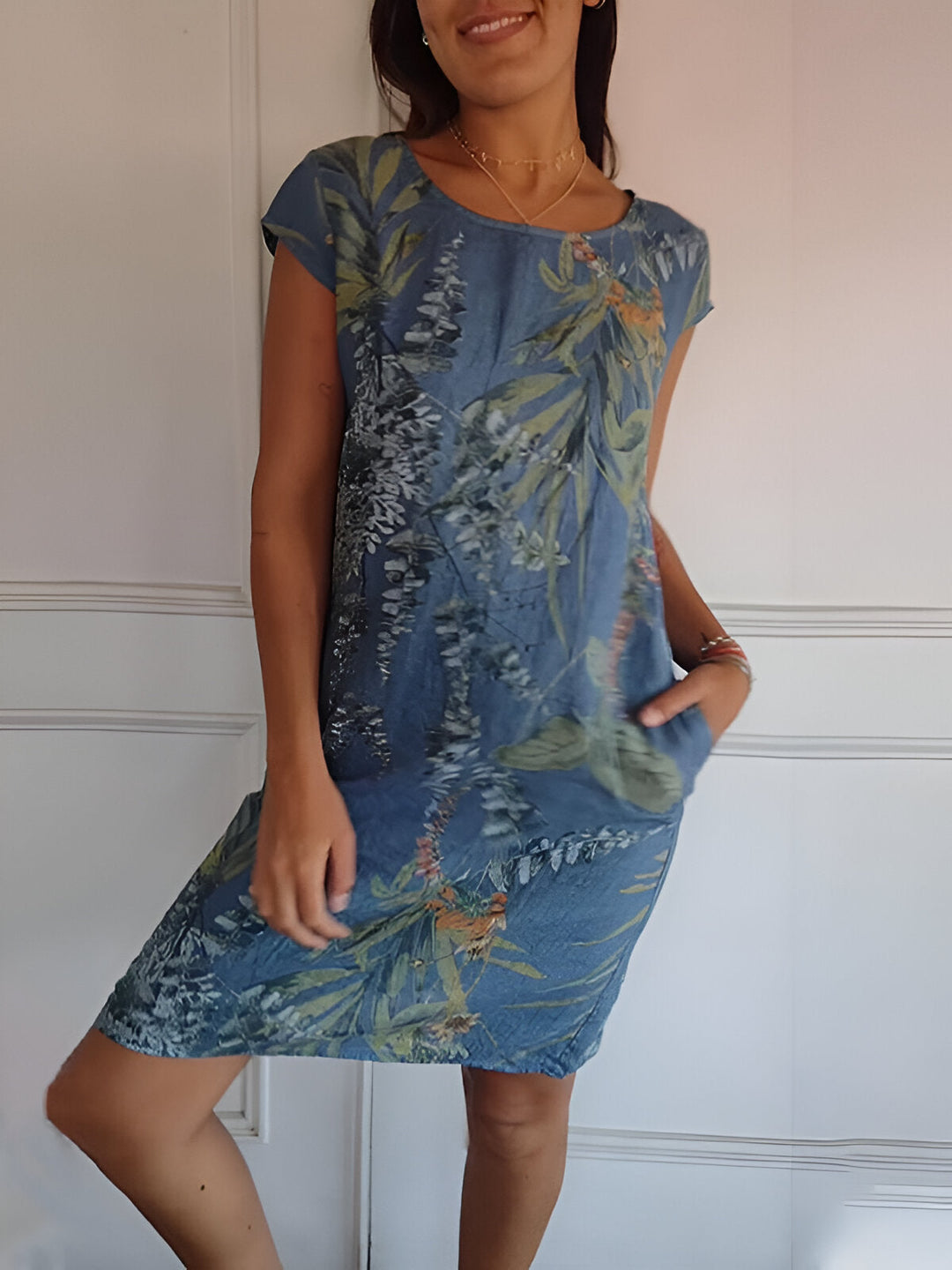 Damen Elegantes Kleid in Midilänge in Blau