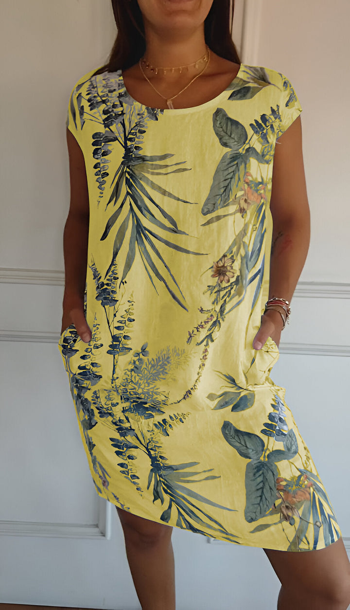 Damen Elegantes Kleid in Midilänge in Gelb